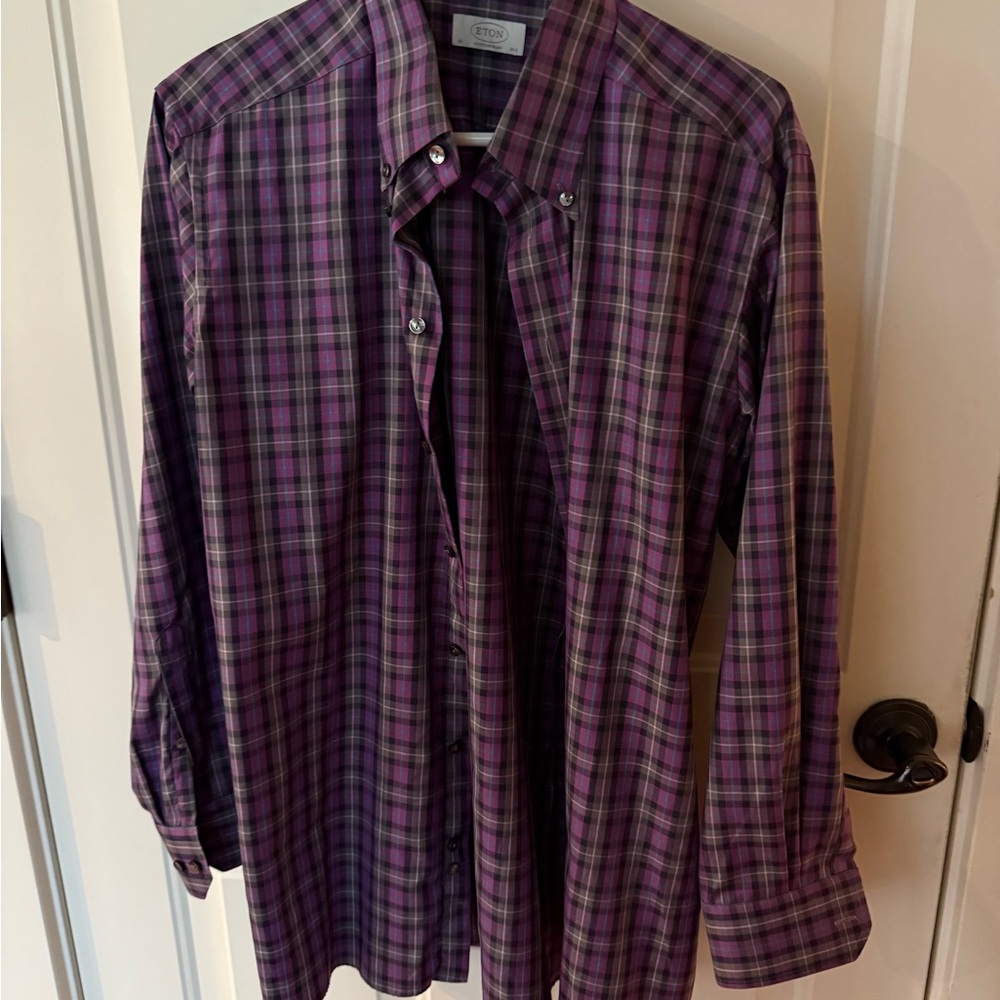 Eton Men's Purple Plaid Shirt NWOT